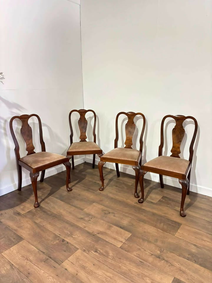 Set Of Four Georgian Style Walnut Dining Chairs