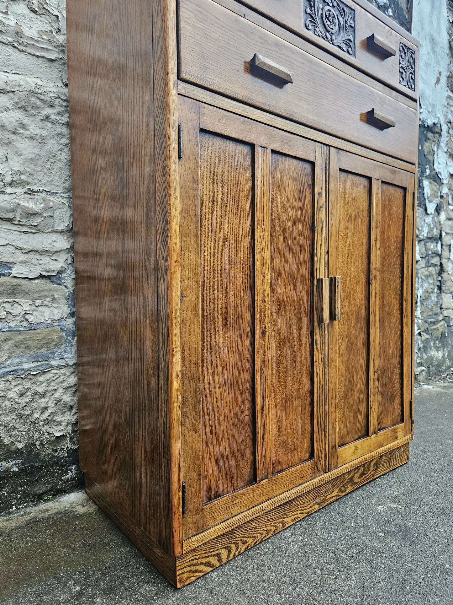 Vintage Oak Tallboy With Two Drawers And Cupboard Super Detailing And Proportions