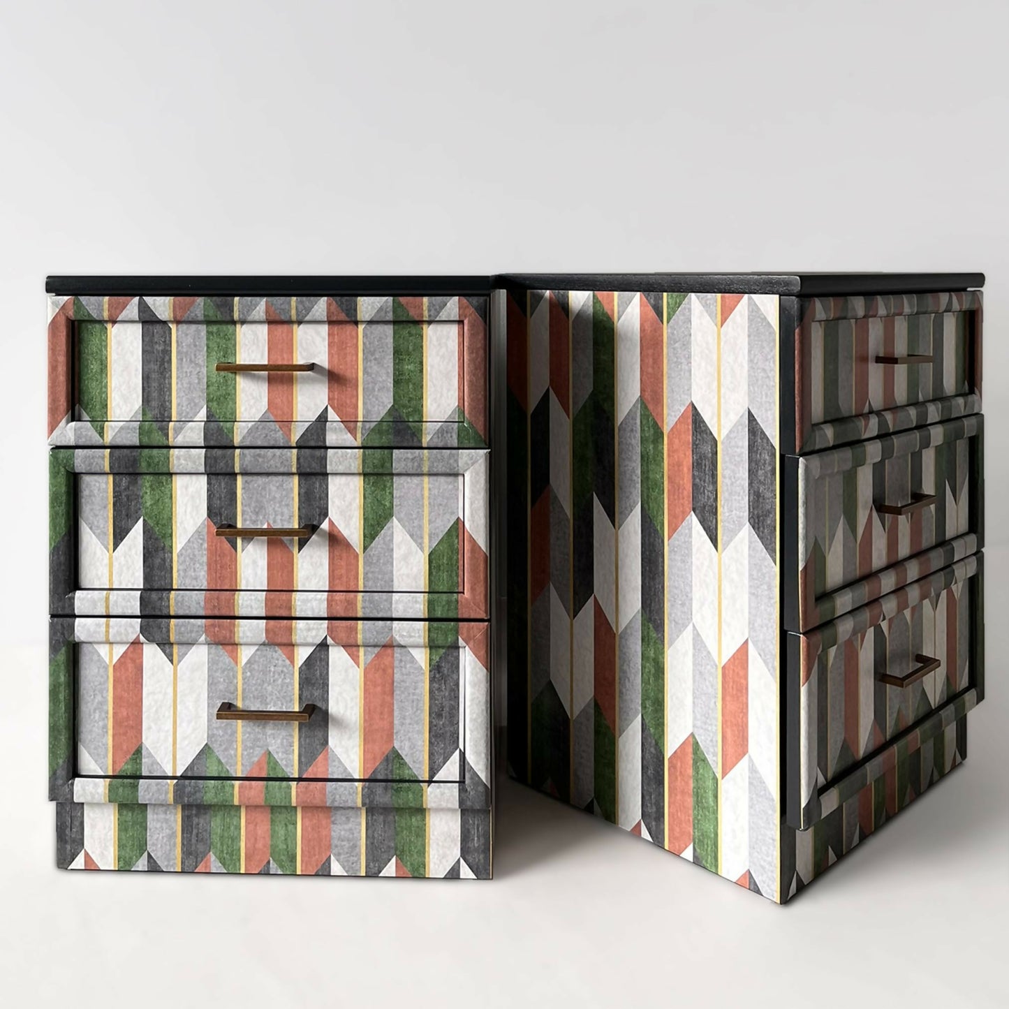 Vintage Bedside Drawers with Chevron Pattern