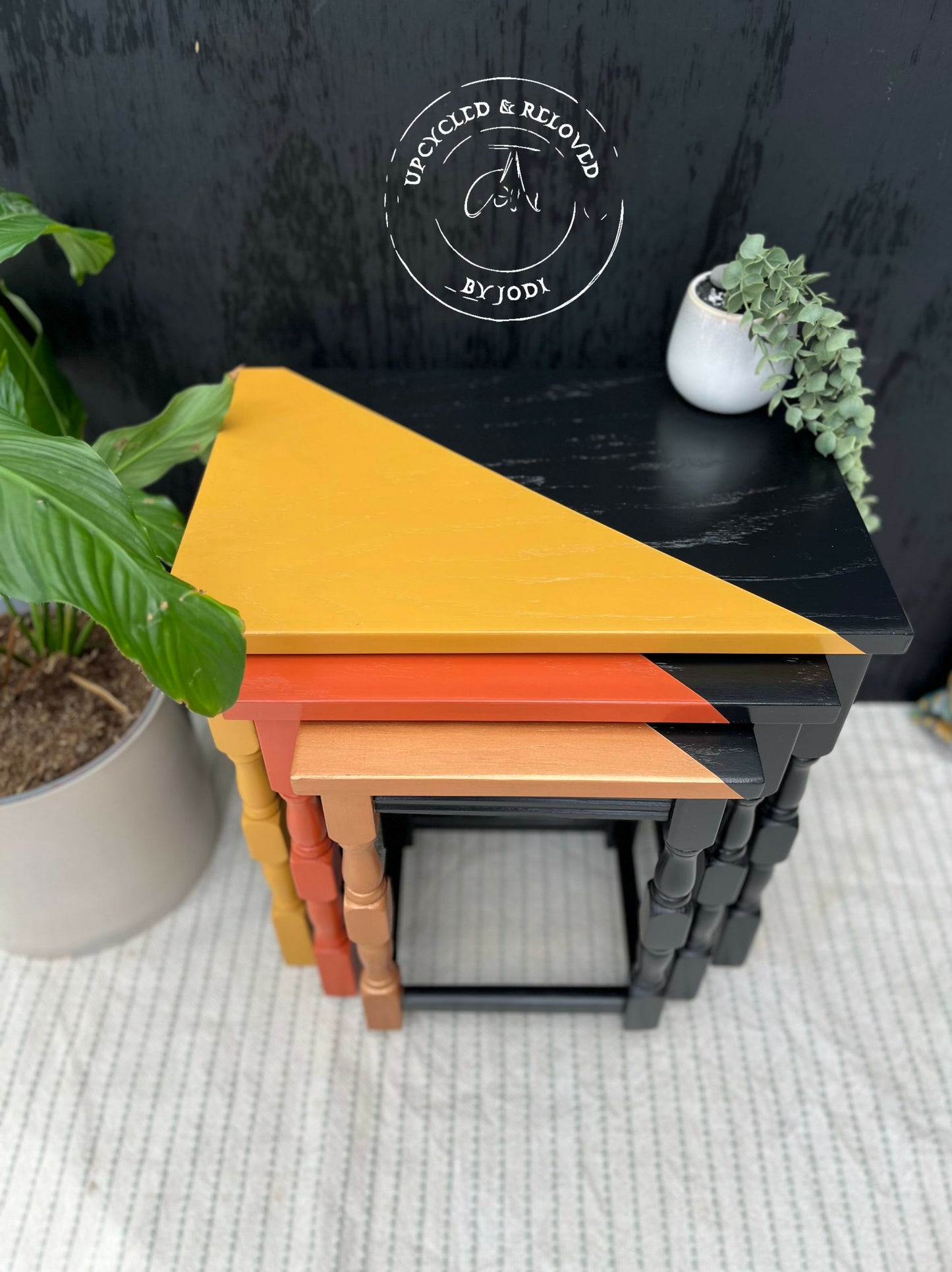 RETRO NEST OF TABLES IN BLACK, ORANGE & YELLOW