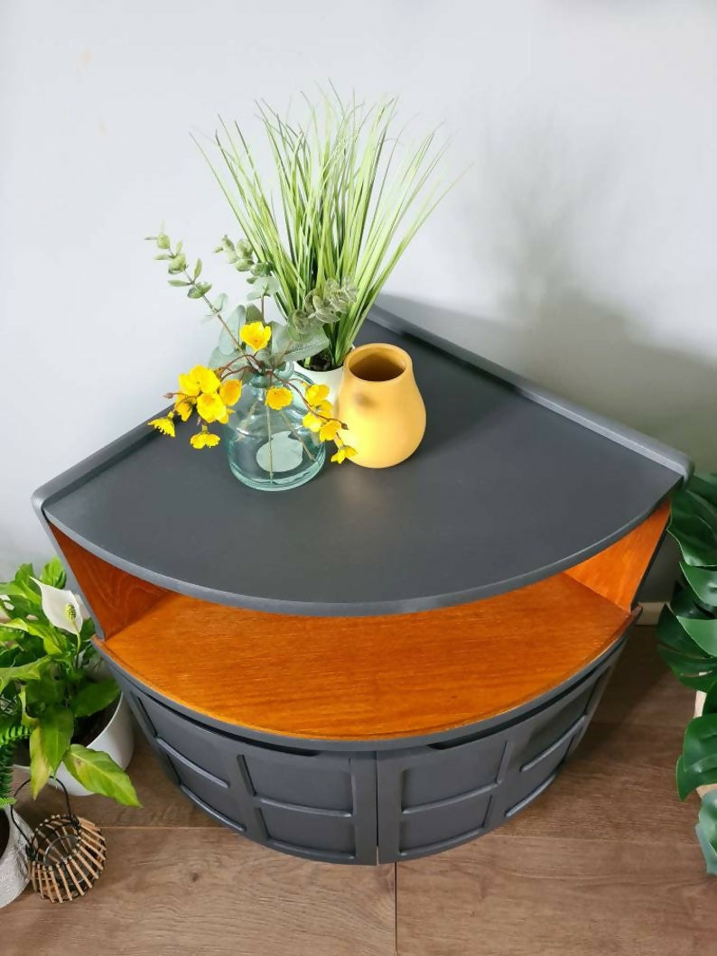 Dark Grey Mid century modern nathan drinks cabinet ,teak corner unit, gin bar,retro,vintage, teak furniture, grey,modern