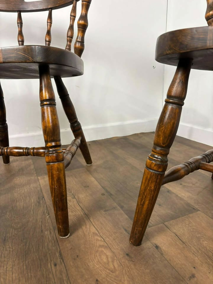 Pair of Oak Tub Style Spindle Back Chairs