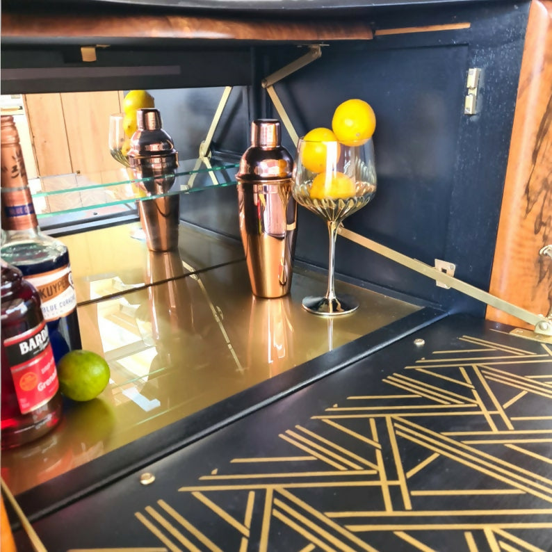 Art deco drinks cocktail tall cabinet IN NAVY