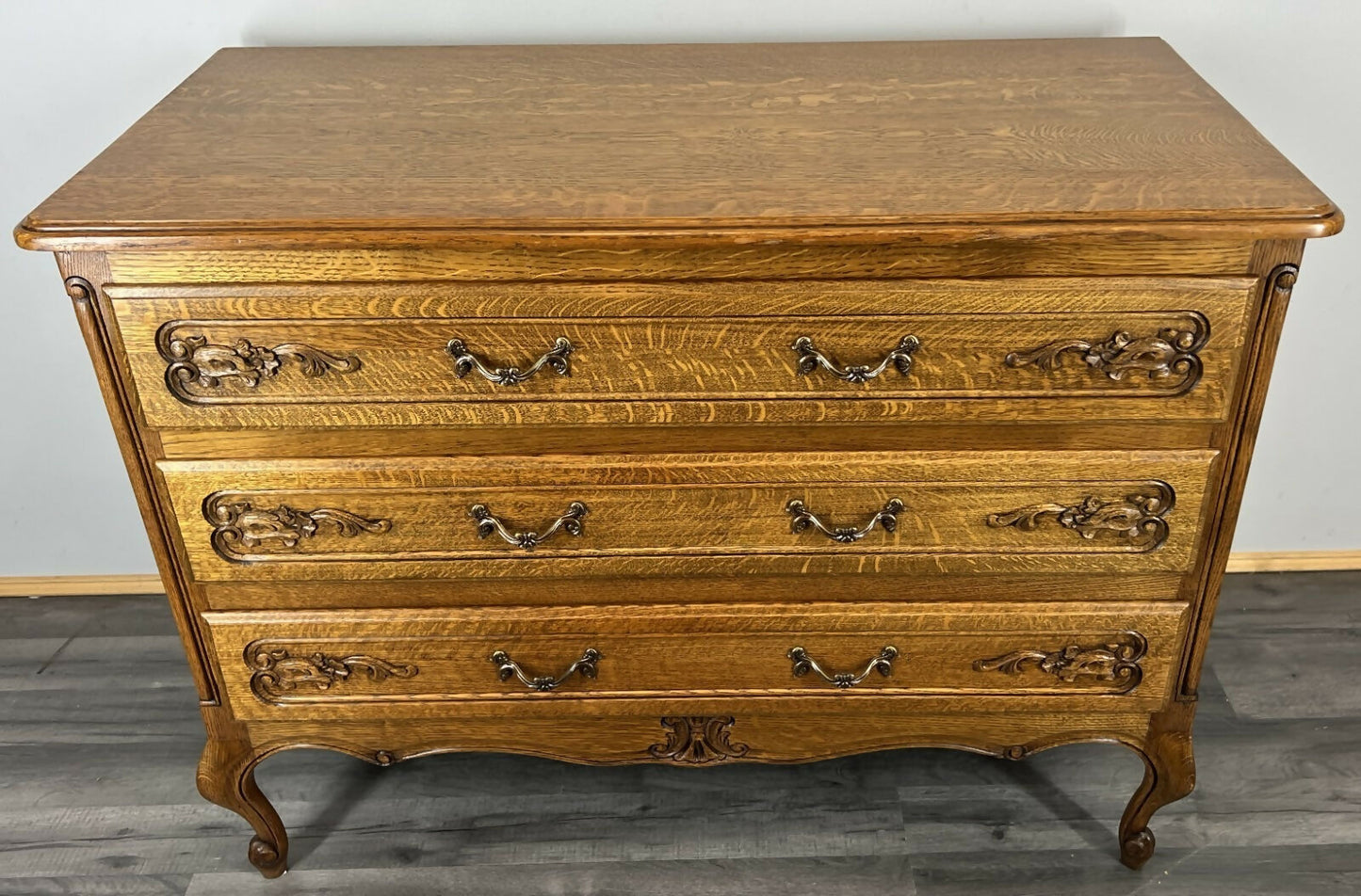 Chest of Drawers Vintage French Louis XVI Oak 3 Drawers Carved Cabinet LOT 4344