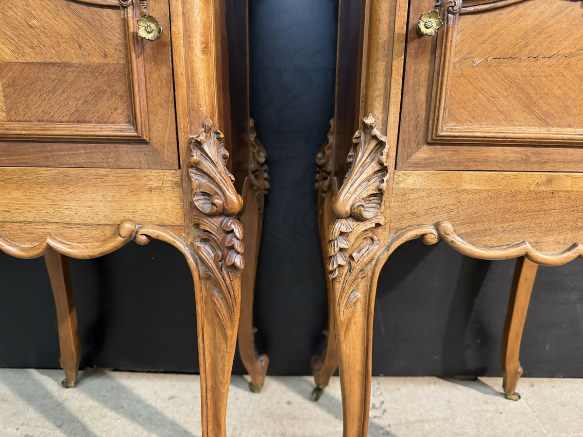 Lovely Pair French Walnut Bedside Cabinets