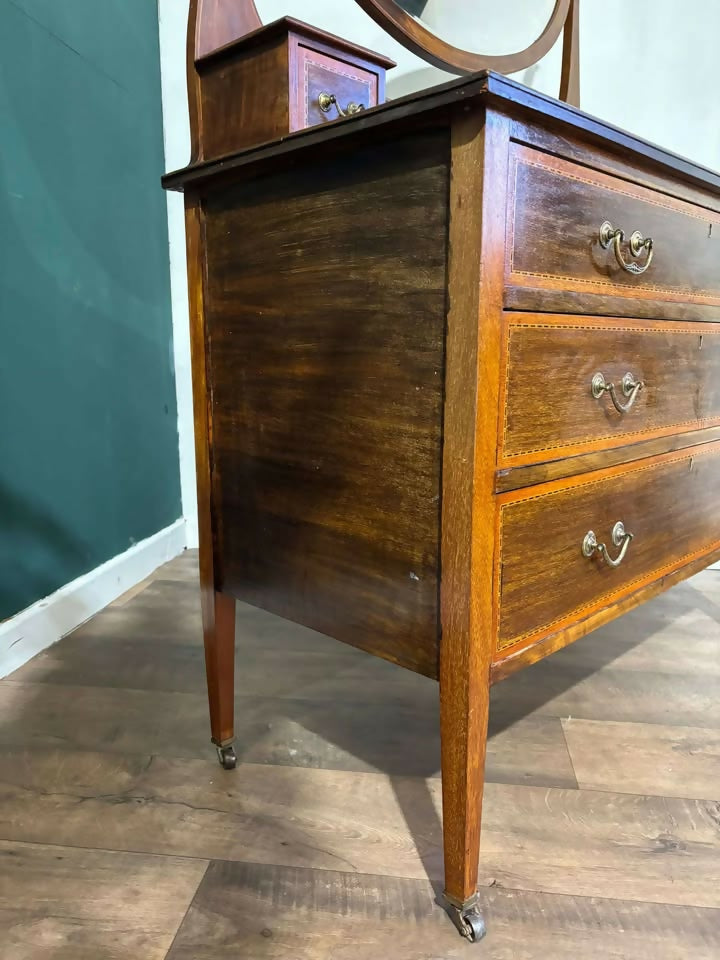 Edwardian mahogany inlaid dressing table featuringbb