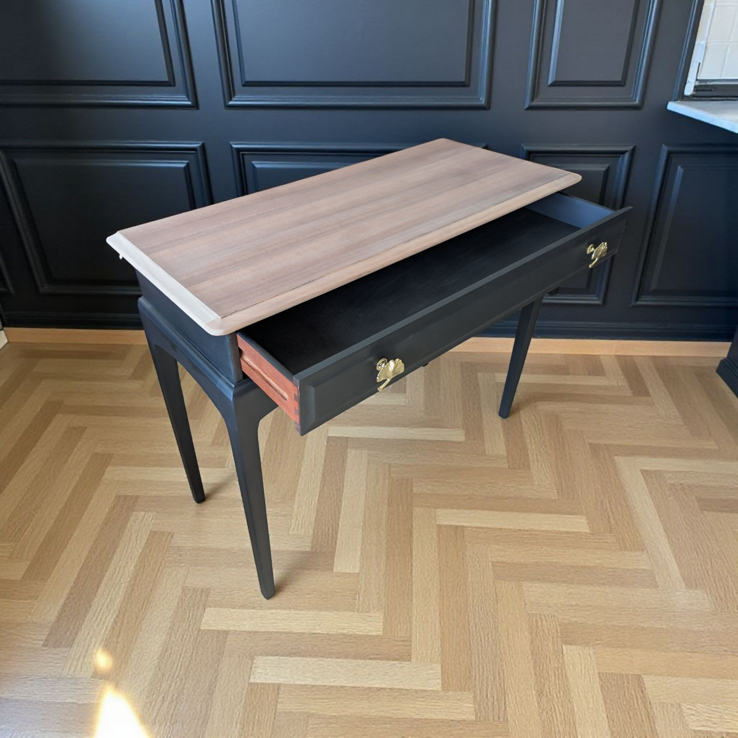 Vintage Stag minstrel black console table, spray painted desk, upcycled dressing table