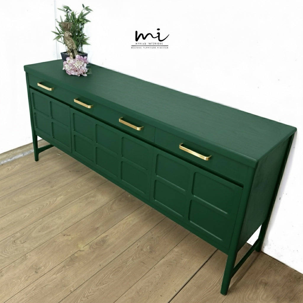 Large Vintage Nathan Sideboard in deep forest Green, mid century drink cabinet, TV stand, media unit