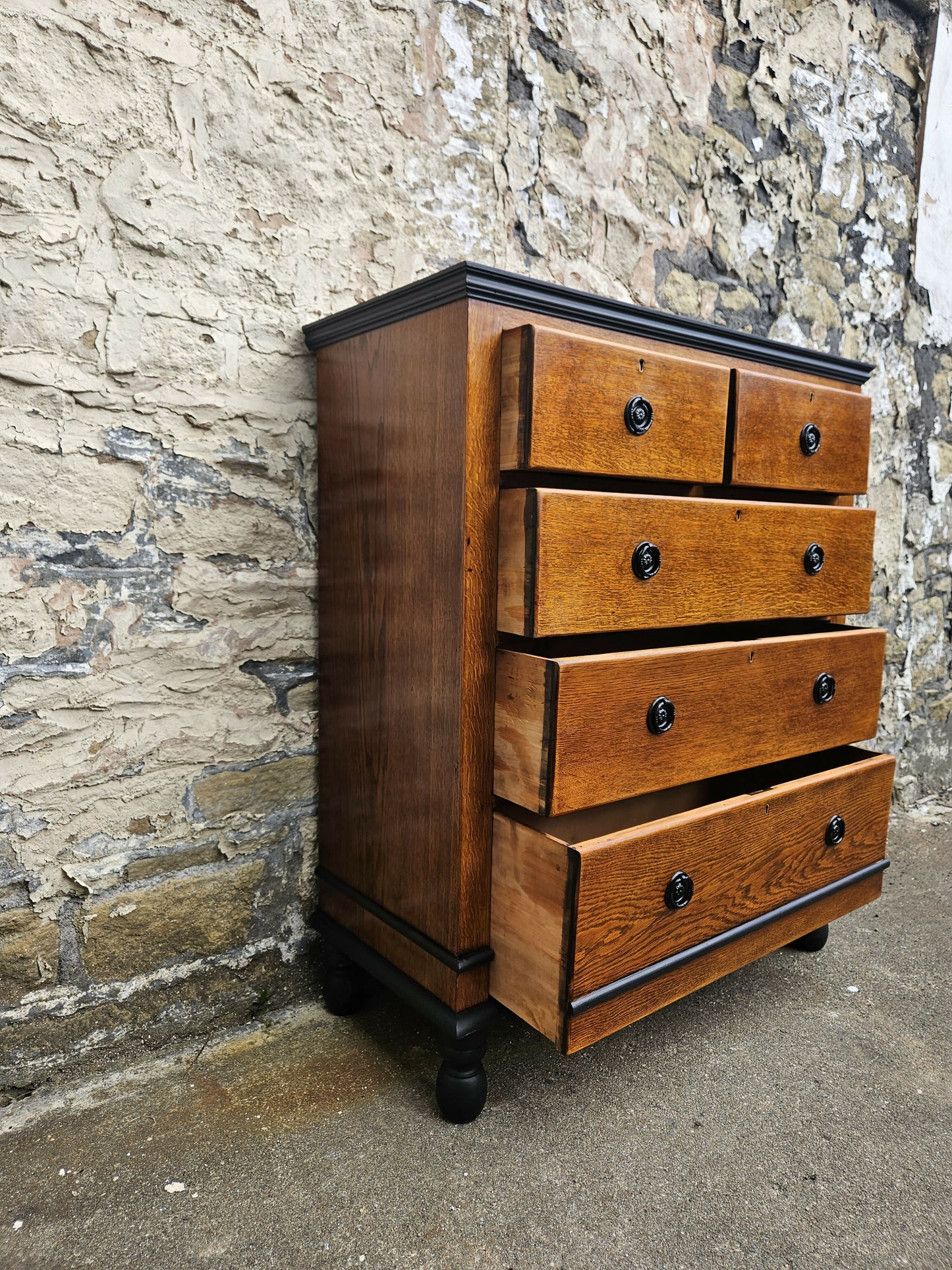 Vintage Oak Chest Of Drawers Five Drawer Lovely Detailing Super Proportions