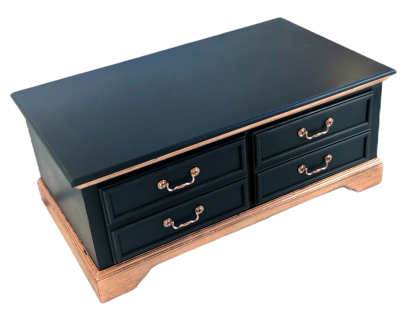 Stunning Navy And Copper Two Drawer Coffee Table