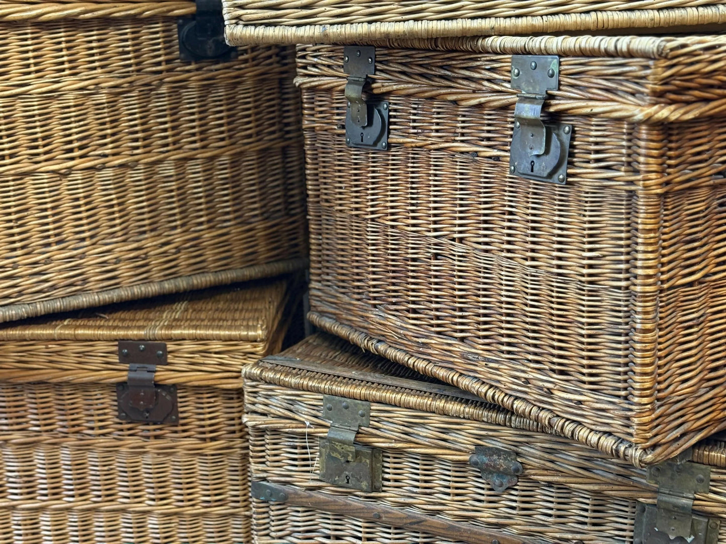 Original large French linen wicker baskets
