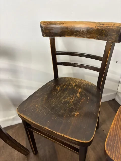 Vintage Set of Four Oak Ladder Back Dining Chairs - Bentwood Style