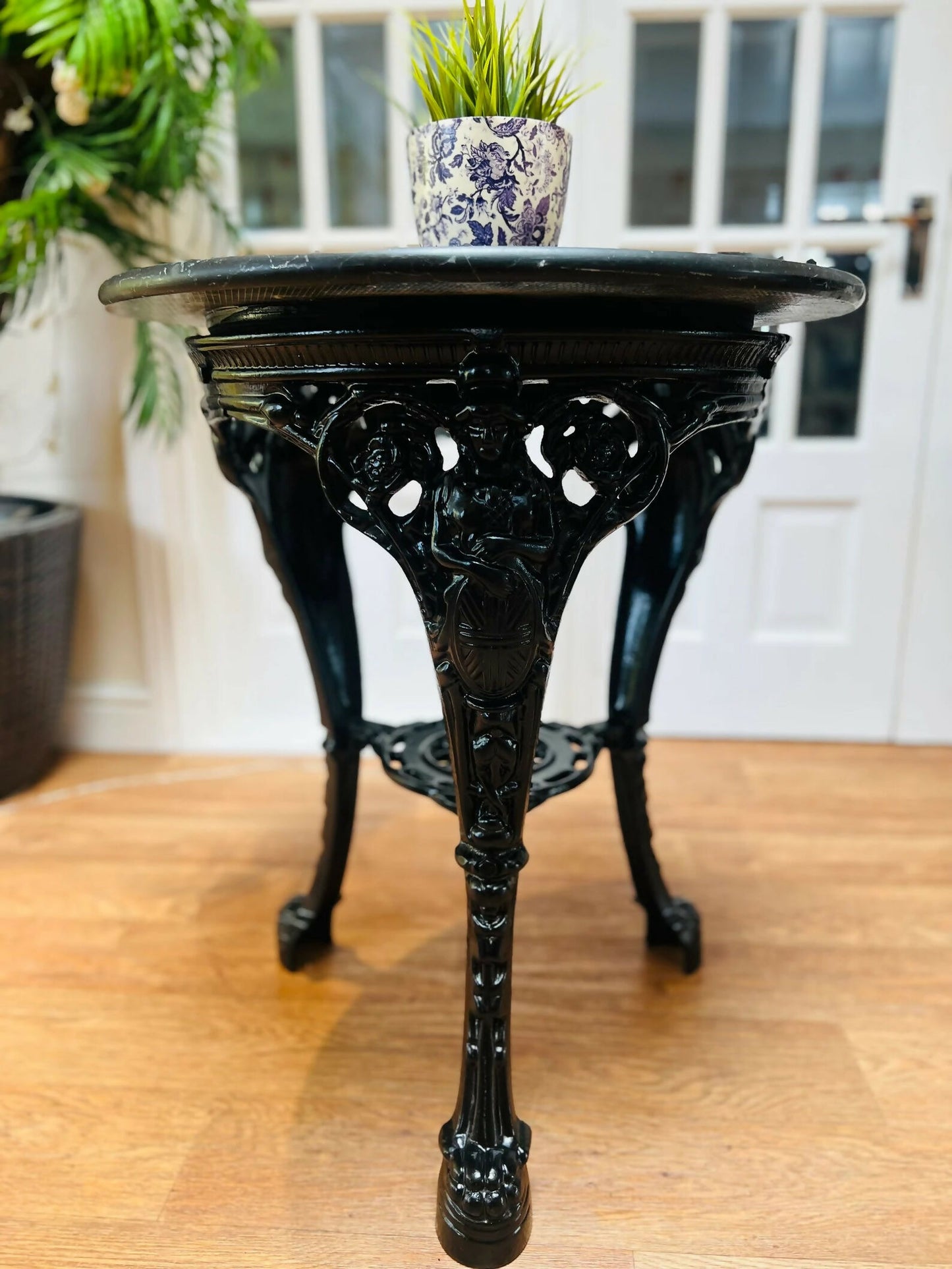 Pair of Cast Iron Tables with Granite Tops