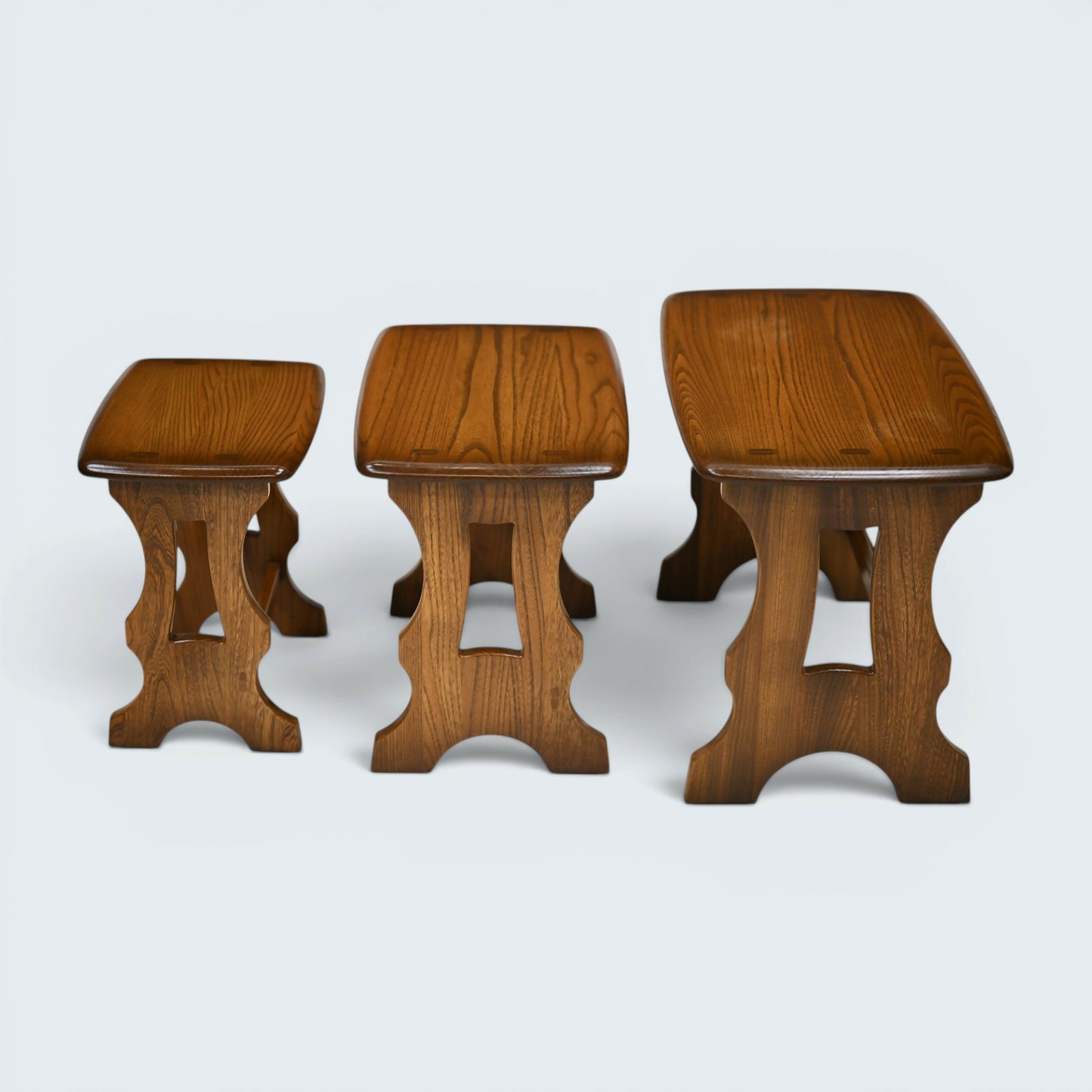 Ercol Nest Of Tables Solid Elm Side Tables Pressed Gold Badge GD FREE Delivery*