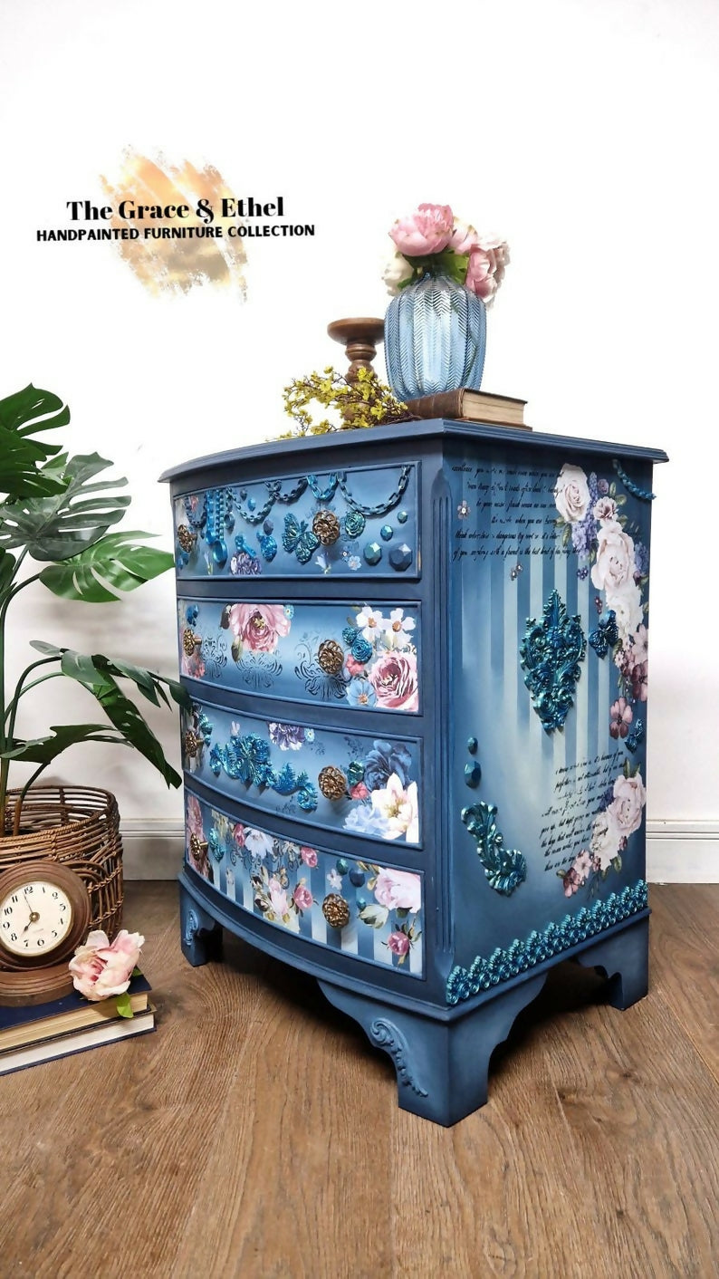 Blue Upcycled Vintage Bedside Cabinet Drawers