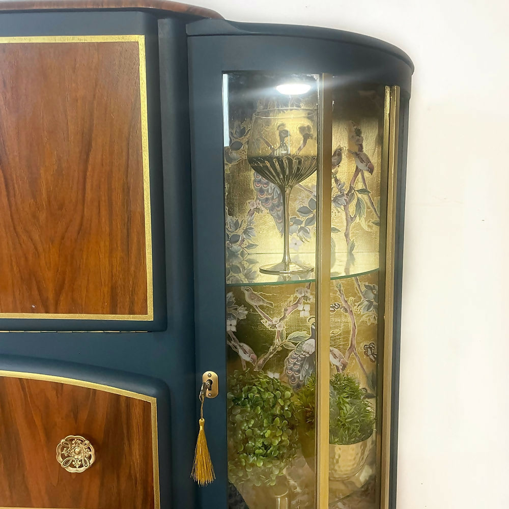 Teal Blue and Gold Cocktail Cabinet