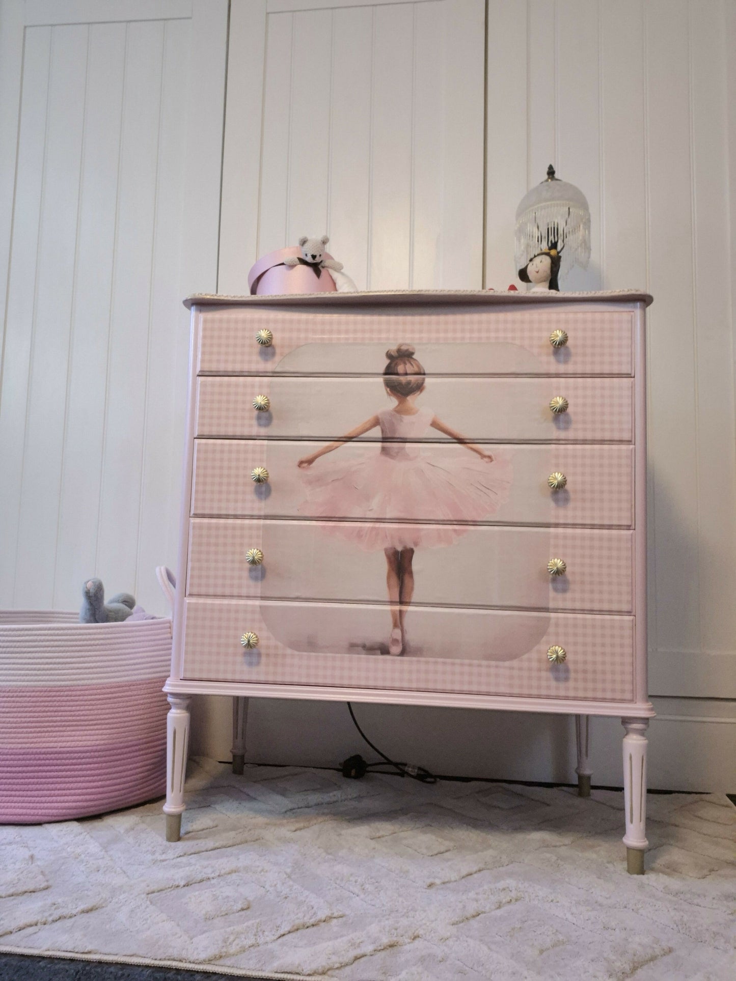Upcycled French Chest of Drawers: Ballerina Decoupage, Blush Pink