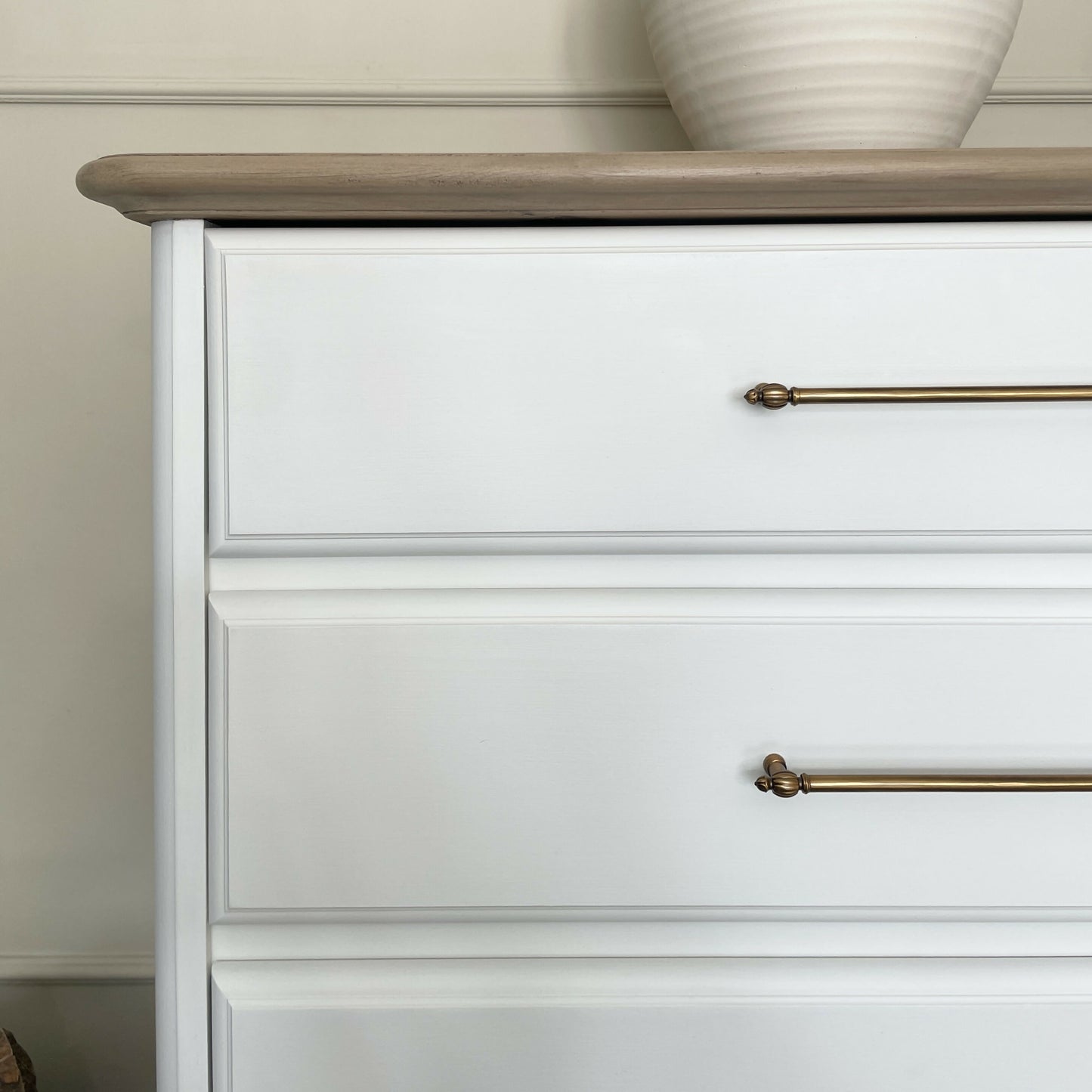 White Chest of Drawers Solid Wood | Hand Painted Vintage Dresser | Rustic Wood Top Bedroom Furniture | Modern Farmhouse Storage