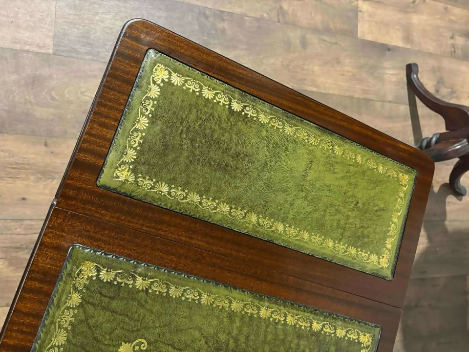 Vintage Mahogany Drop-Leaf Coffee Table with Tooled Leather Top