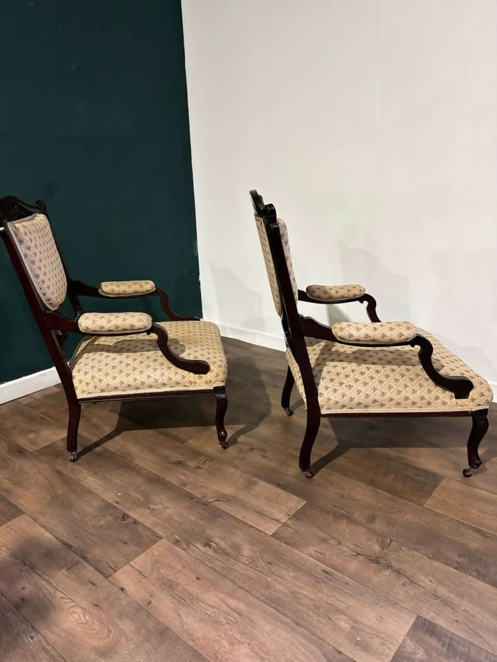 Pair Of Antique Mahogany Framed Drawing Room Chairscc