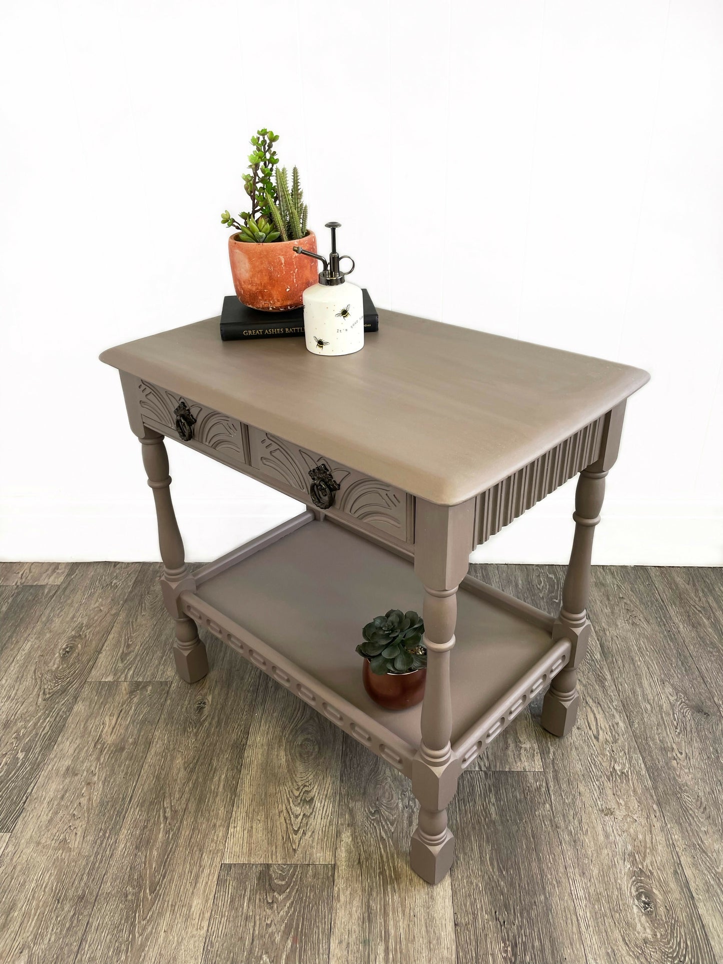 Beige Priory Two Drawer Console Table With Shelf