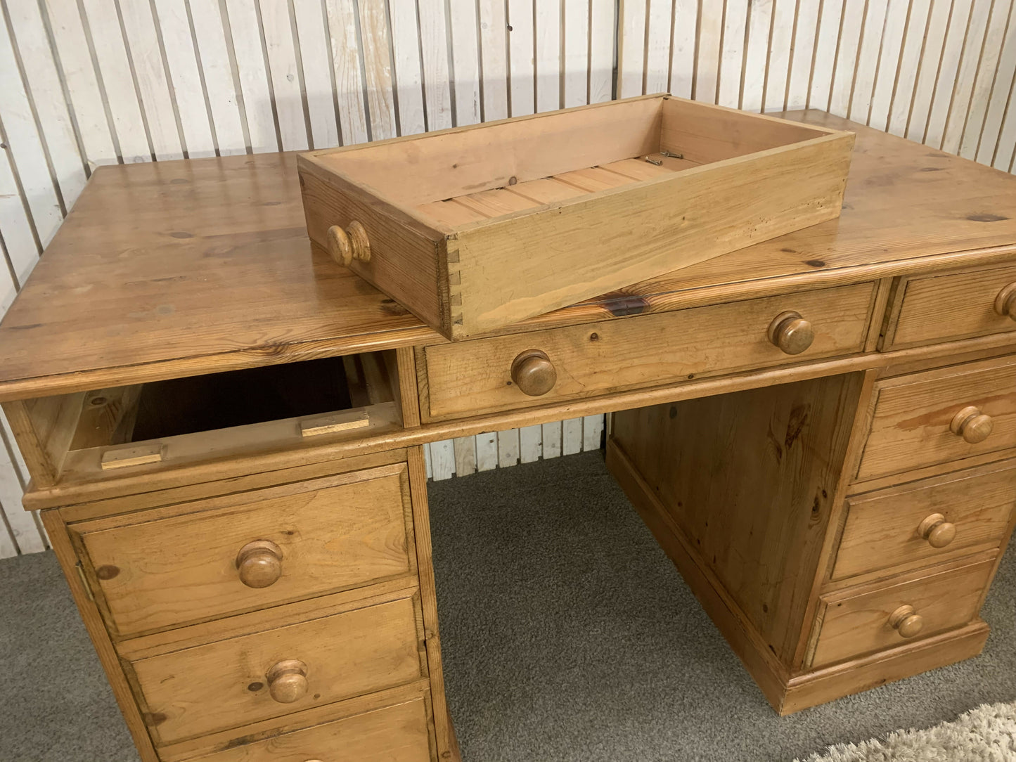 Handmade Solid Pine Desk with Cupboard • Home Office Study Table • Classic Wooden Desk