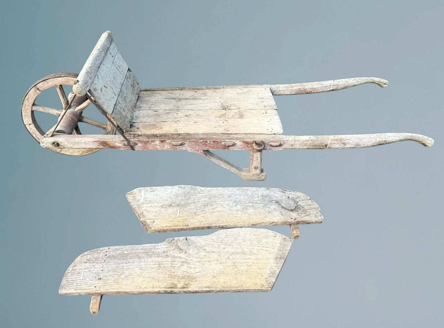 Vintage Antique Rustic French Wheelbarrow, Early 1900s