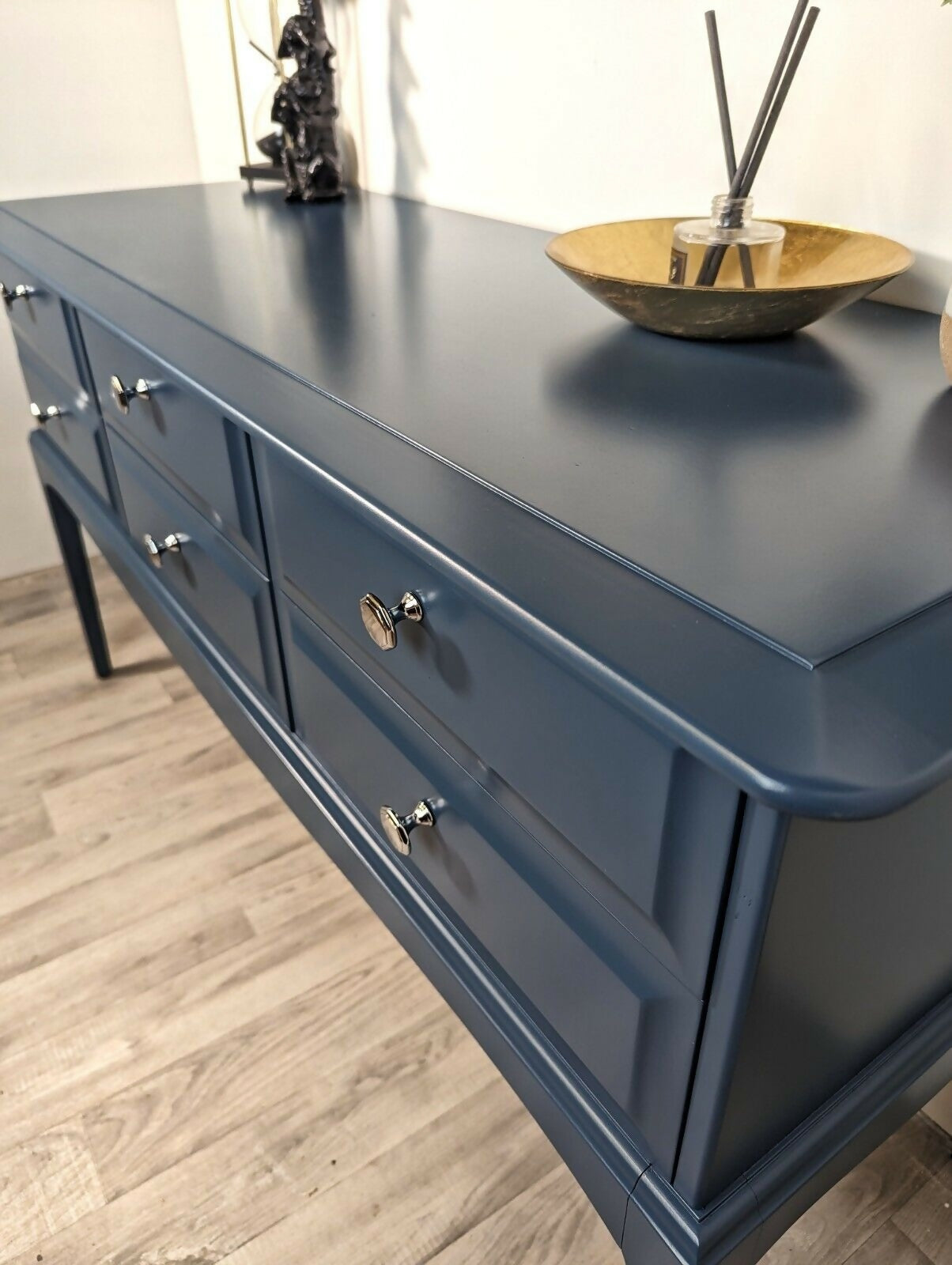 Vintage Navy Six Drawer Stag Sideboard