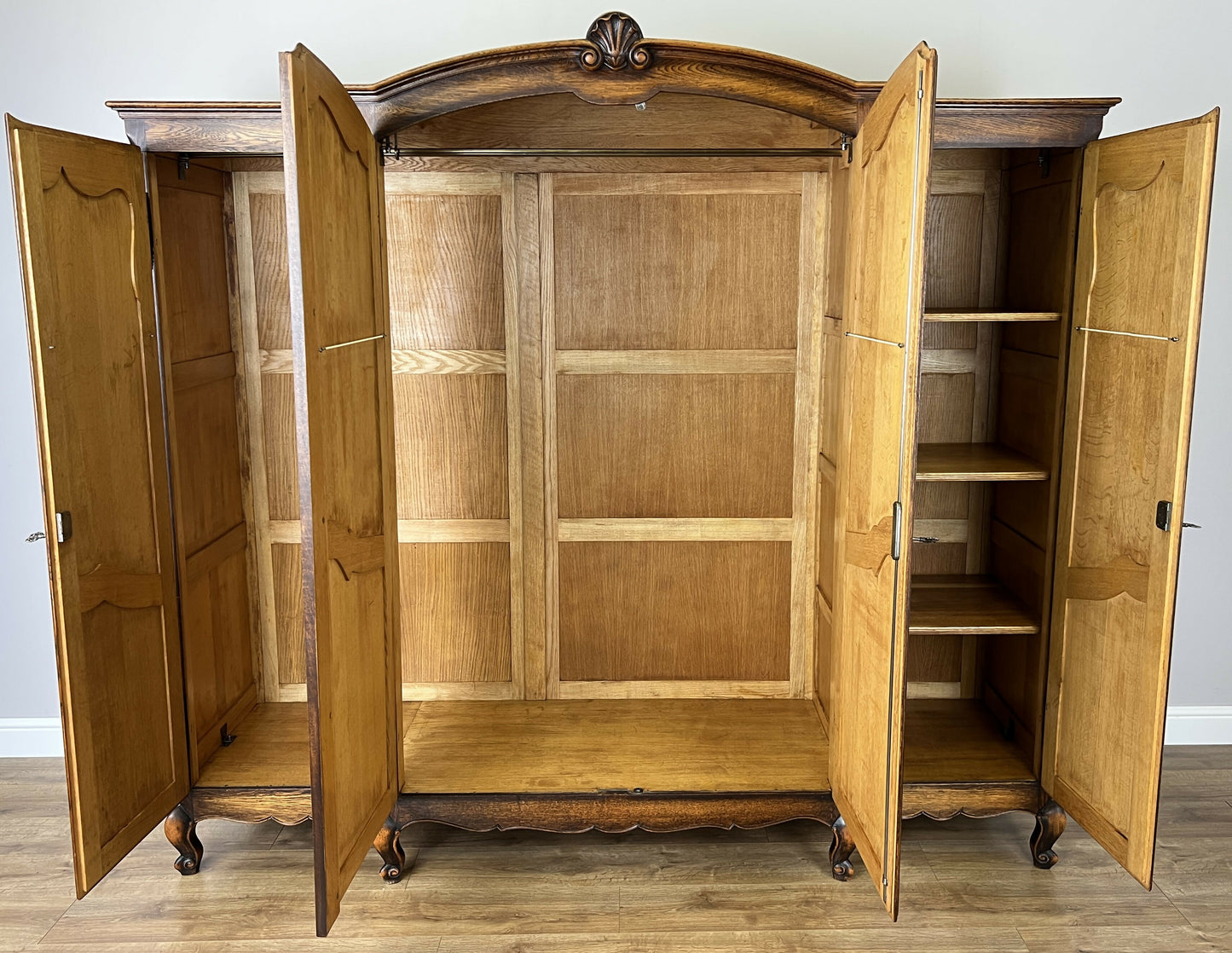 Wardrobe Vintage French Louis XVI Style Four Door Oak Carved Armoire LOT 6454