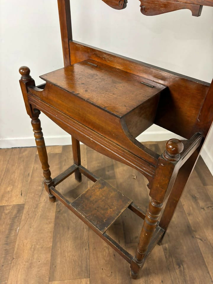 Vintage Oak Hall Coat Stand with Mirror & Storage