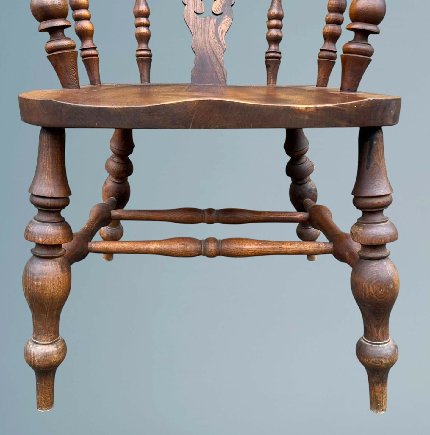 High Back Elm Broad Arm Windsor Chair