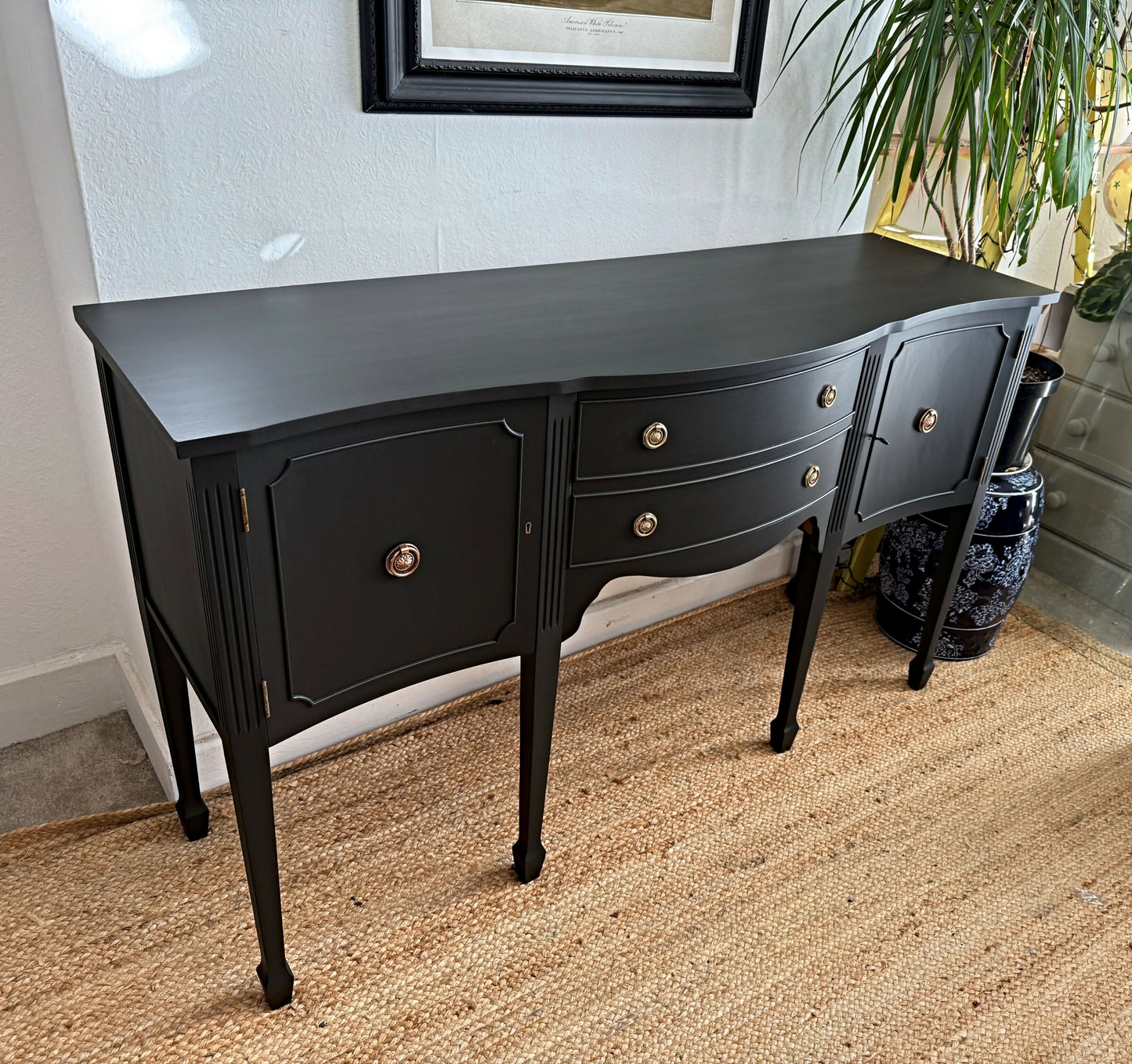 Newly refurbished large serpentine sideboard black buffet