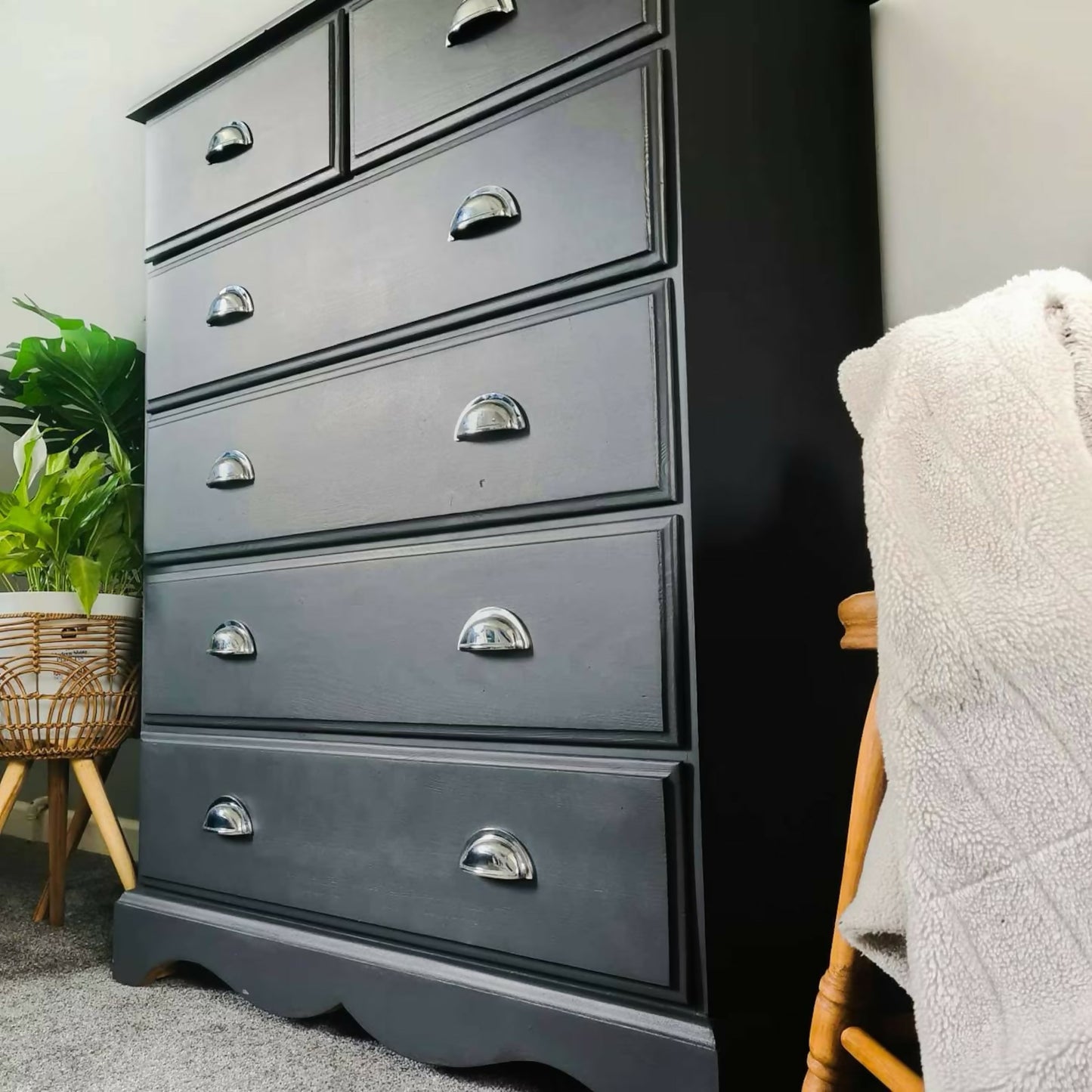 grey chest of drawers. Grey, bedroom furniture,tall boy