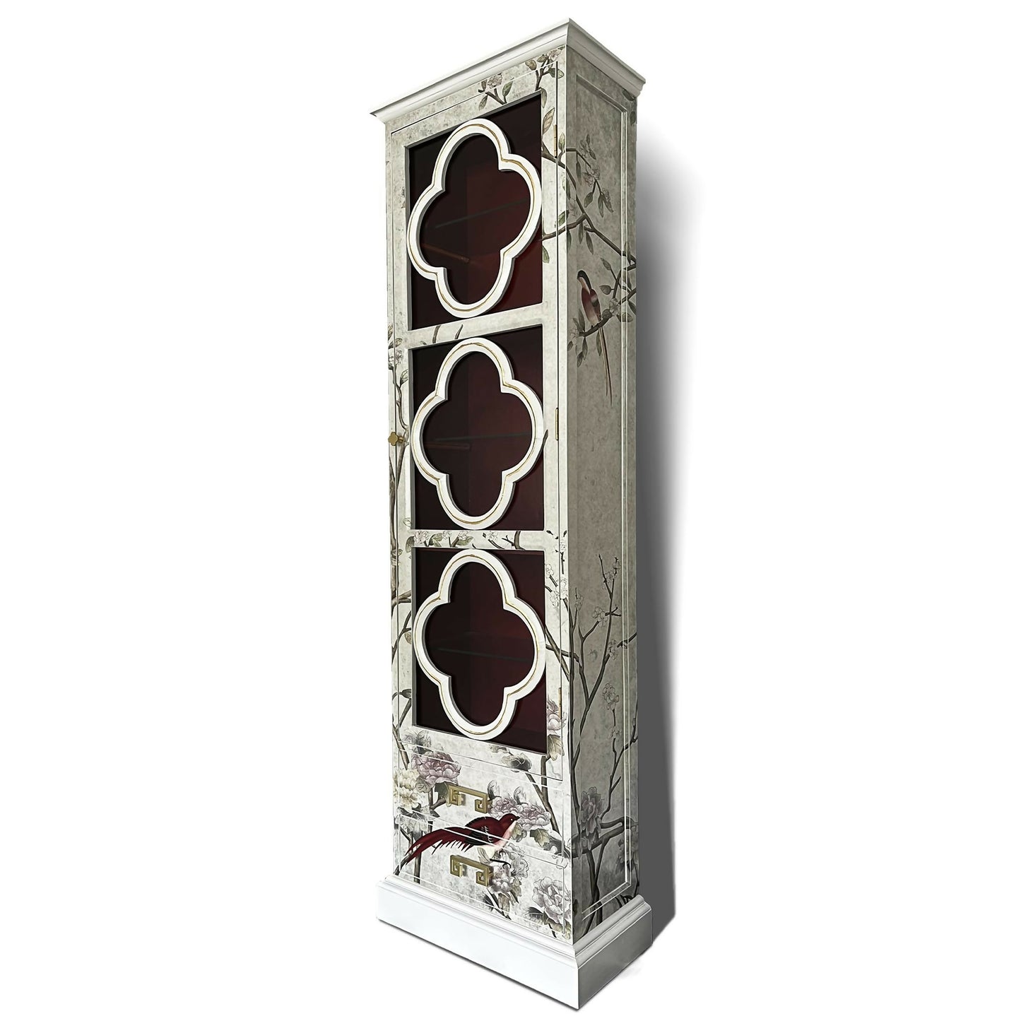 Vintage tall chinoiserie display acbinet with chinese blossom