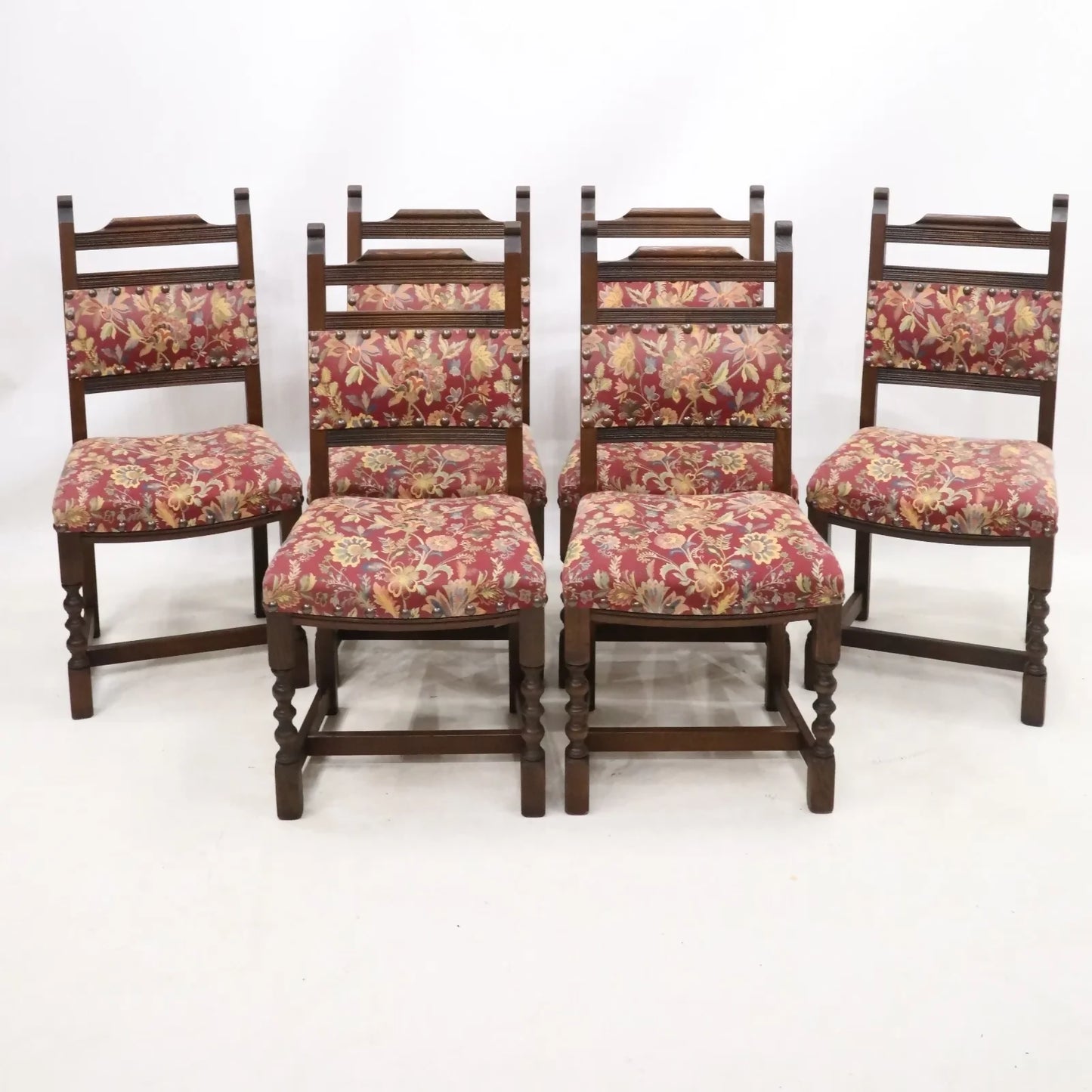 6 Old Charm Dining Chairs Tudor Brown Studded Upholstery FREE UK Delivery