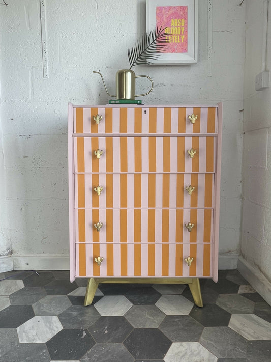 Vintage 5 Drawer Chest of Drawers Inspired by vintage deckchair fabric