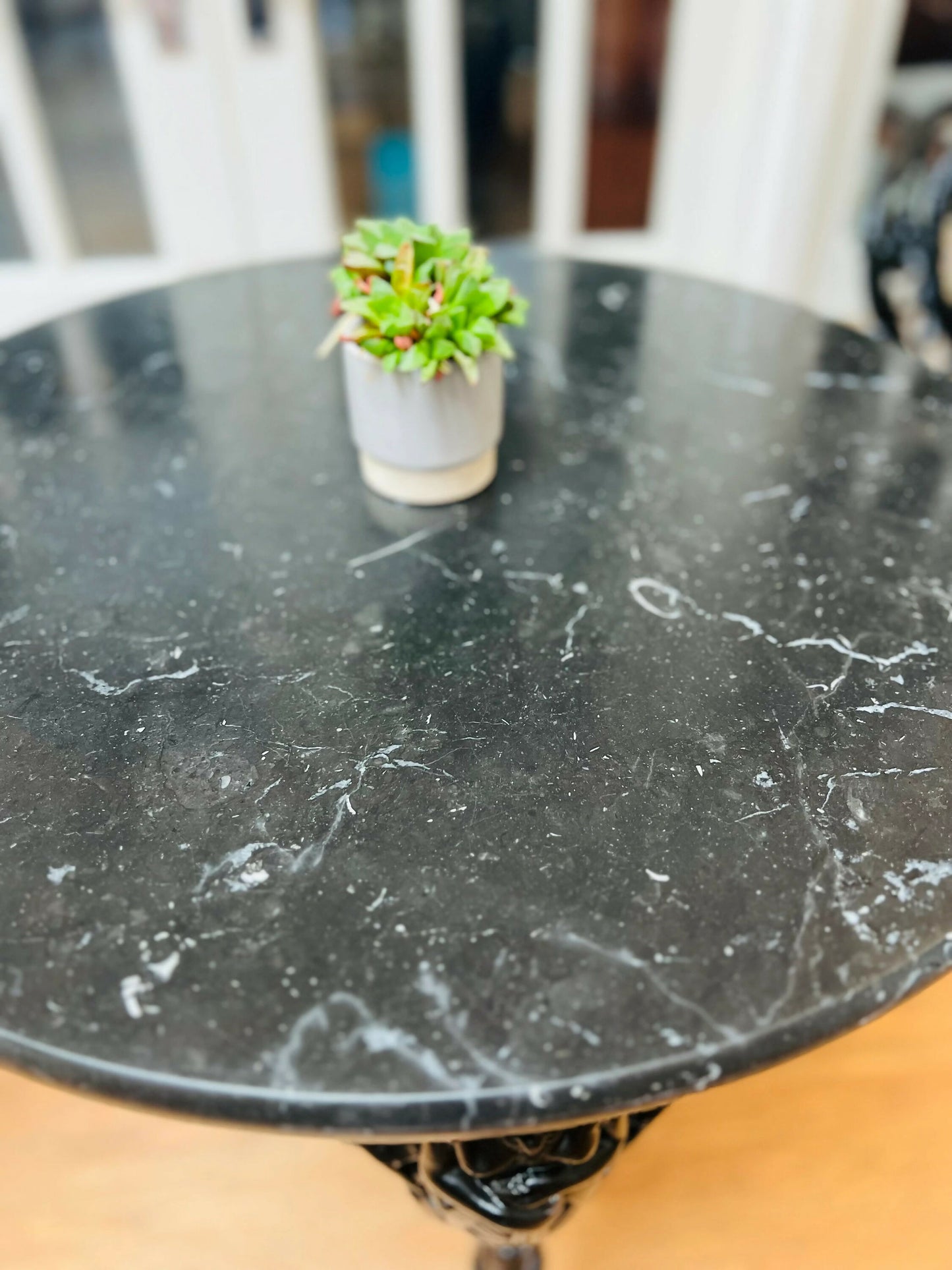 Pair of Cast Iron Tables with Granite Tops
