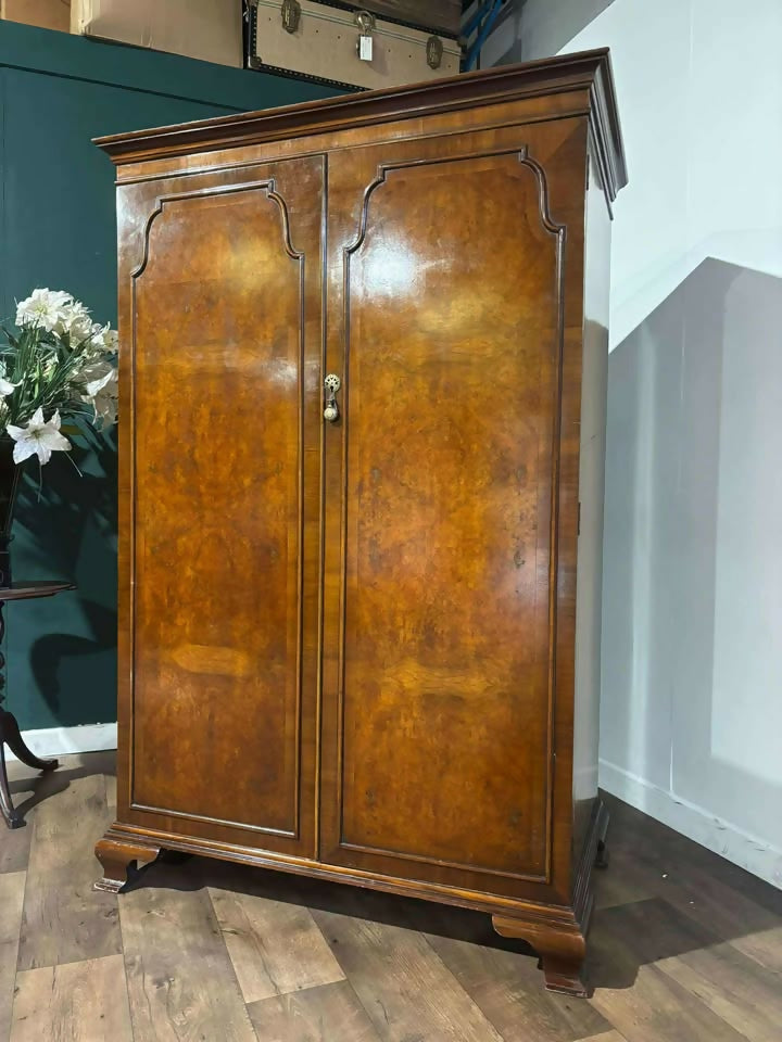 Late 20th Century Harrods Burr Walnut Gentleman's Fitted Wardrobe