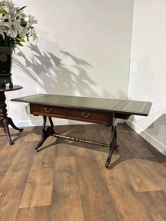 Vintage Mahogany Drop-Leaf Coffee Table with Tooled Leather Top
