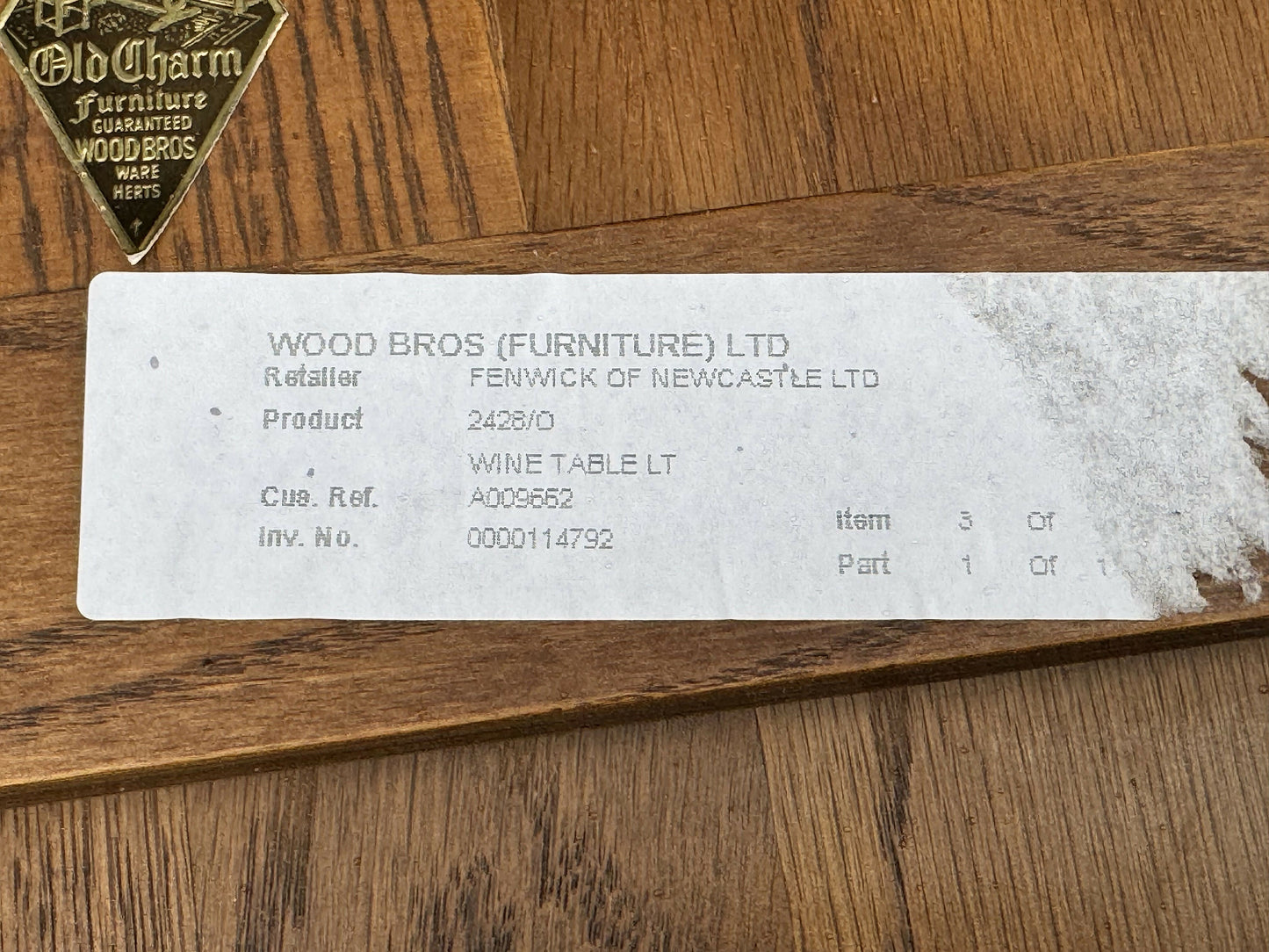 Old Charm Oak Wine Table Wood Bros