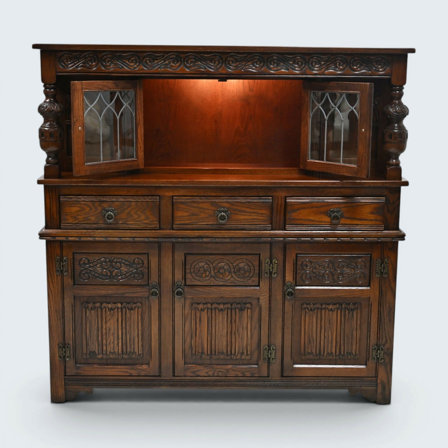 Old Charm Gothic Court Cupboard Buffett Sideboard Tudor Brown FREE UK Delivery.