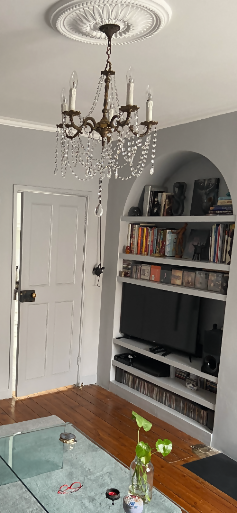 Vintage 5 Light Brass Chandelier With Glass Crystals