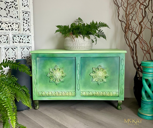 Vintage blanket box, hand painted green, boho