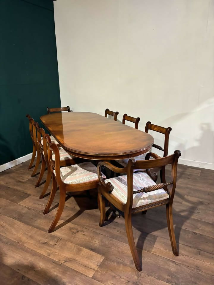 Regency Style Mahogany Twin Pedestal Table with Eight Chairsm