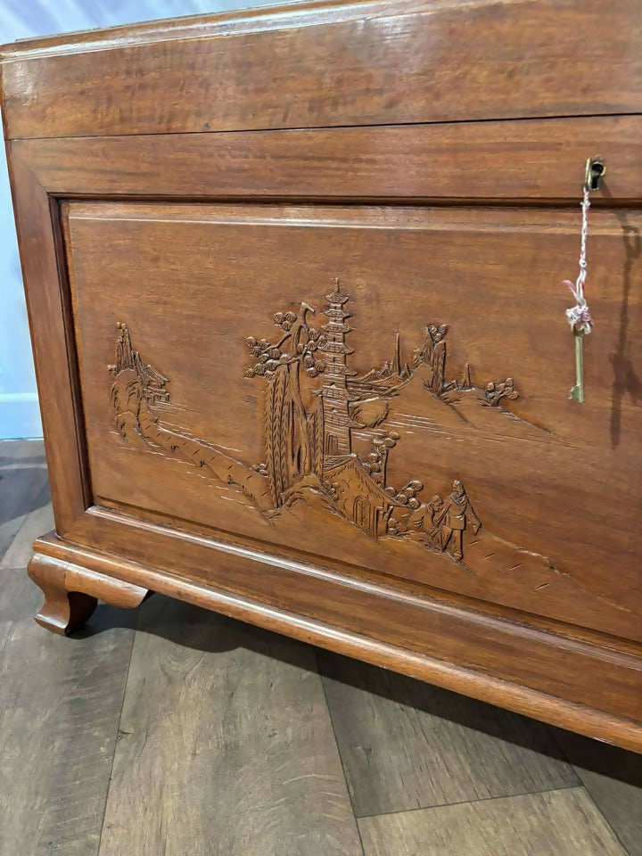 Oriental Carved Camphor Wood Blanket Box