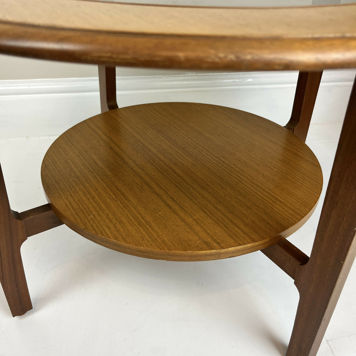 Vintage Remploy Teak Coffee Table Glass Top Round Mid Century Side Table 58.5cm