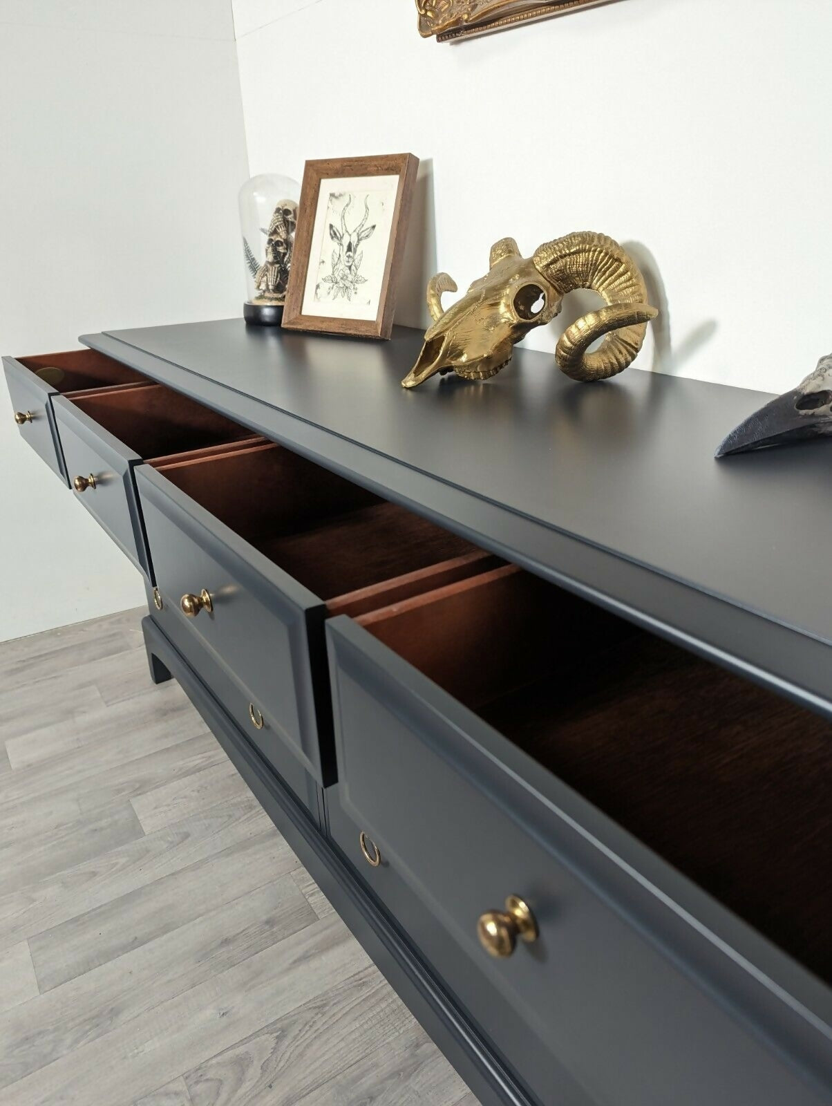 Stag Minstrel Captains Chest, Solid Wood, Eight Drawers, Grey Chest of drawers