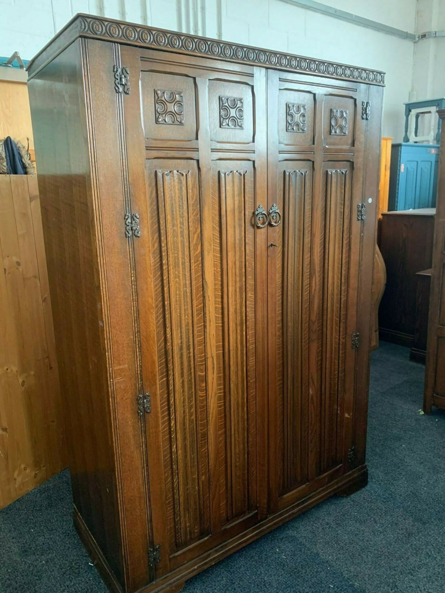 Bespoke Painted Beautiful Vintage Wardrobe Old Charm Linenfold Oak