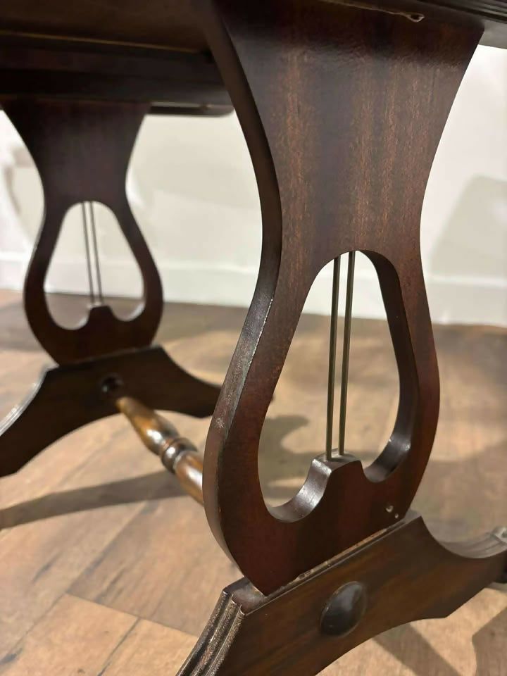 Vintage Mahogany Drop-Leaf Coffee Table with Tooled Leather Top