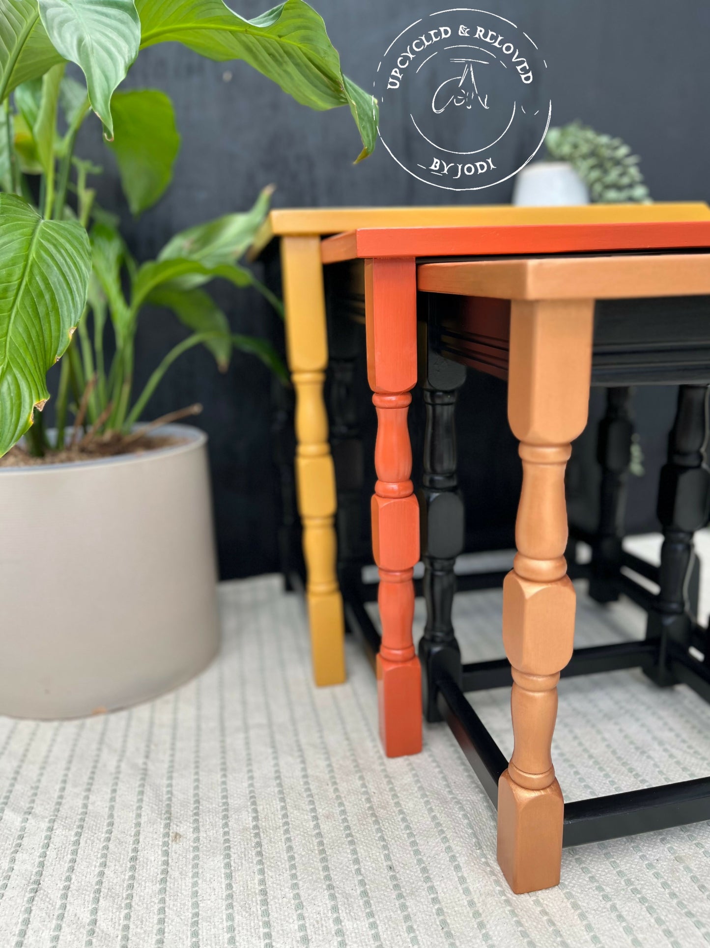 RETRO NEST OF TABLES IN BLACK, ORANGE & YELLOW